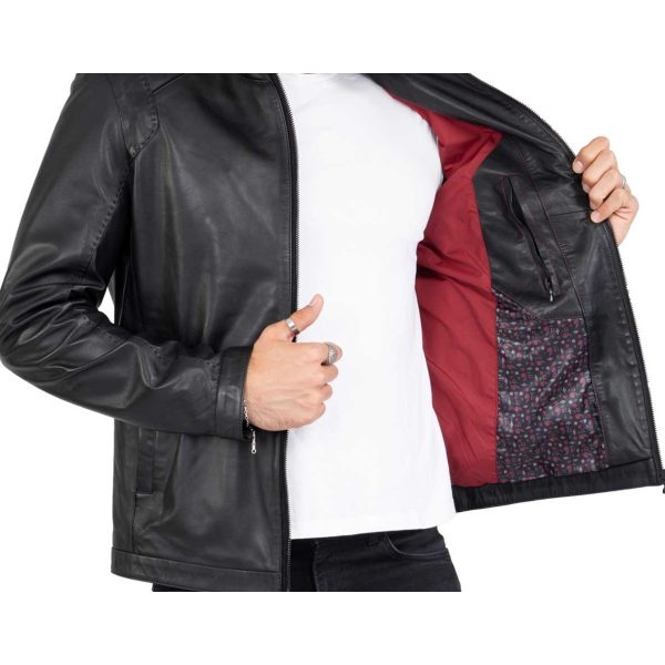 Genuine Real Lamb Leather Black Jacket for Men Tailored Fit - B204