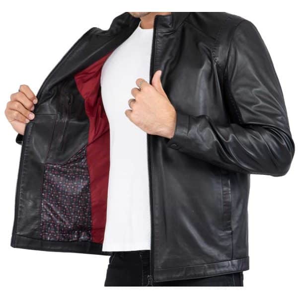 Genuine Real Lamb Leather Black Jacket for Men Tailored Fit - B204