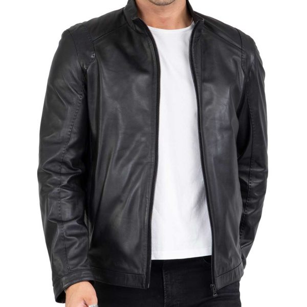 Genuine Real Lamb Leather Black Jacket for Men Tailored Fit - B204