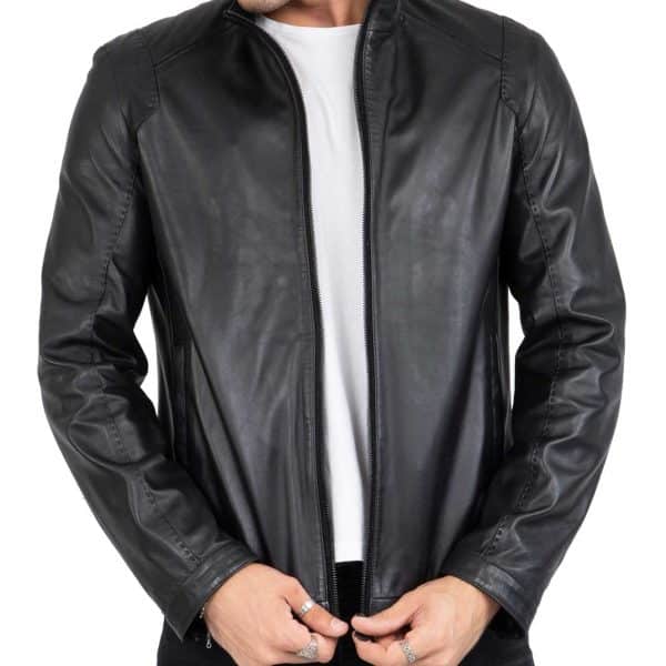 Genuine Real Lamb Leather Black Jacket for Men Tailored Fit - B204