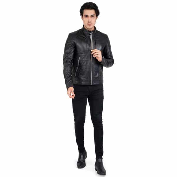 Lamb Leather Biker Jacket for Men with Four Pockets Regular Fit - B209