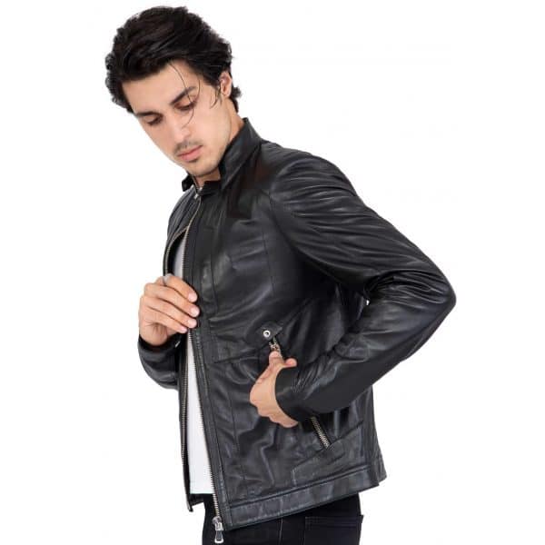 Lamb Leather Biker Jacket for Men with Four Pockets Regular Fit - B209