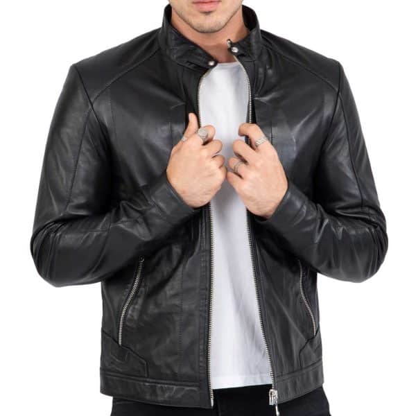 Lamb Leather Biker Jacket for Men with Four Pockets Regular Fit - B209