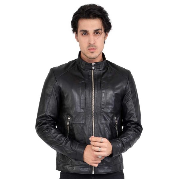 Lamb Leather Biker Jacket for Men with Four Pockets Regular Fit - B209