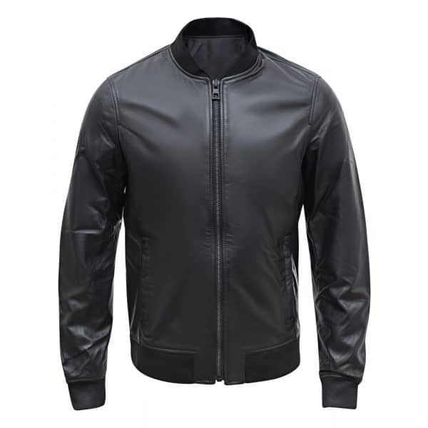 Lamb Real Leather Black Bomber Jacket for Men Regular Fit - B203