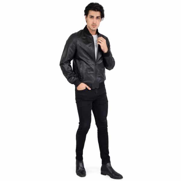 Lamb Real Leather Black Bomber Jacket for Men Regular Fit - B203