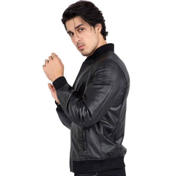 Lamb Real Leather Black Bomber Jacket for Men Regular Fit - B203