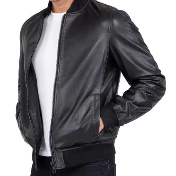 Lamb Real Leather Black Bomber Jacket for Men Regular Fit - B203