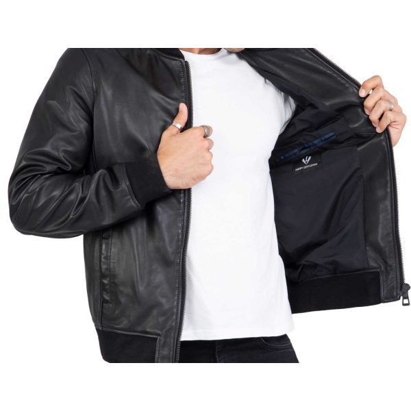 Lamb Real Leather Black Bomber Jacket for Men Regular Fit - B203