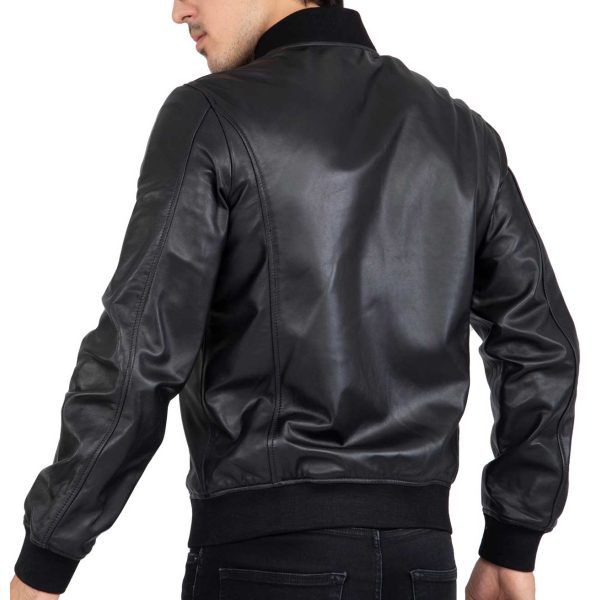 Lamb Real Leather Black Bomber Jacket for Men Regular Fit - B203