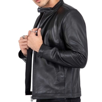 Real Lamb Leather Black Tailored Fit Jacket for Men Clean Style - B206