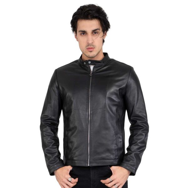 Real Lamb Leather Black Tailored Fit Jacket for Men Clean Style - B206