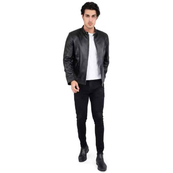 Real Lamb Leather Black Tailored Fit Jacket for Men Clean Style - B206