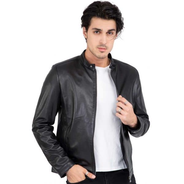 Real Lamb Leather Black Tailored Fit Jacket for Men Clean Style - B206