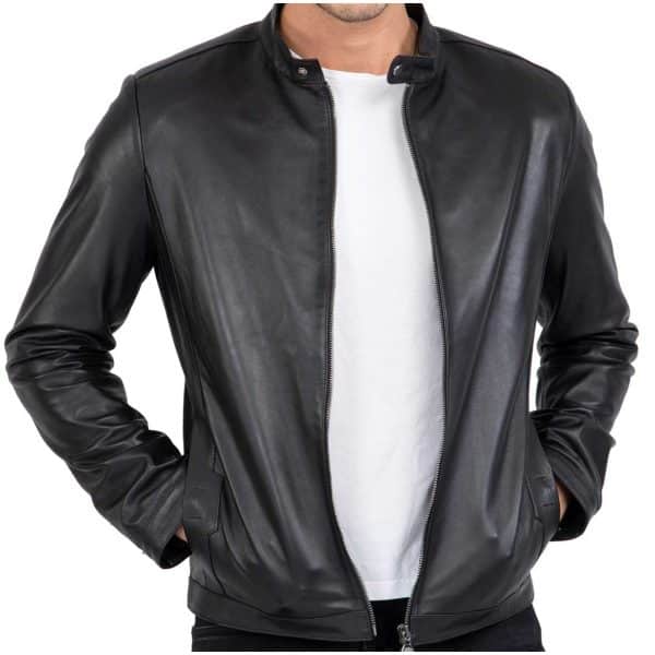 Real Lamb Leather Black Tailored Fit Jacket for Men Clean Style - B206