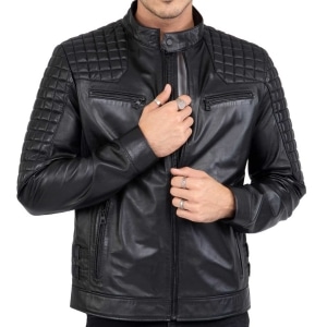 Real Lamb Leather Motorcycle Black Tailored Fit Jacket for Men Beckham – B205