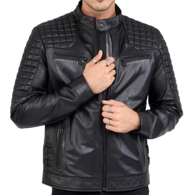 Real Lamb Leather Motorcycle Black Tailored Fit Jacket for Men Beckham - B205