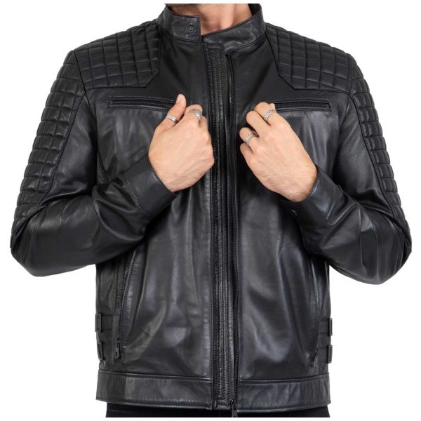 Real Lamb Leather Motorcycle Black Tailored Fit Jacket for Men Beckham - B205