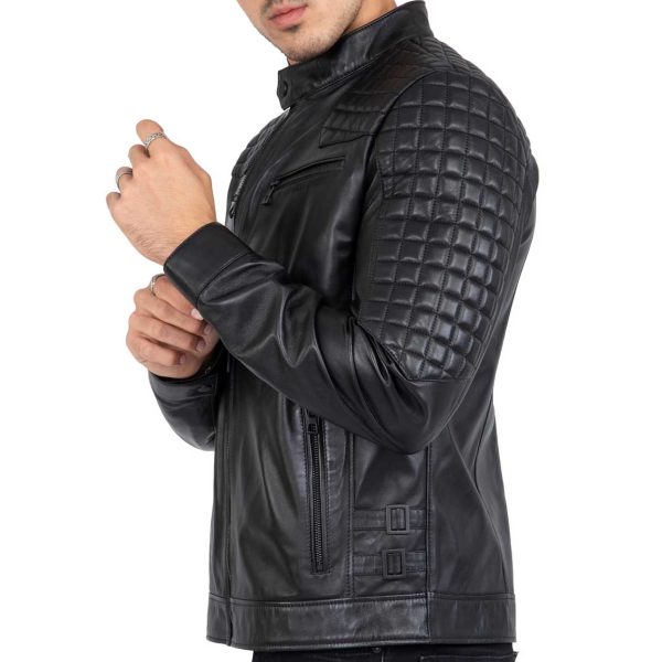 Real Lamb Leather Motorcycle Black Tailored Fit Jacket for Men Beckham - B205