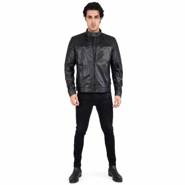 Real Lamb Leather Motorcycle Black Tailored Fit Jacket for Men Beckham - B205