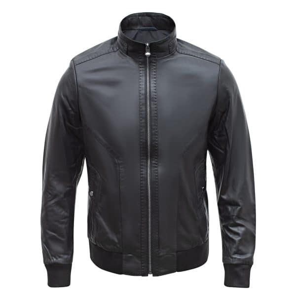 Real Lamb Leather Black Bomber Jacket for Men Regular Fit - B210