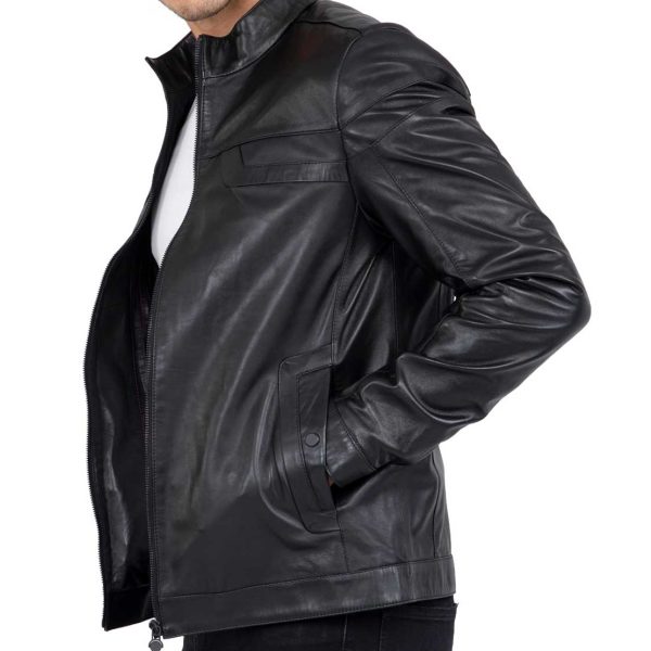 Real Leather Tailored Fit Mens Black Biker Jacket - B202