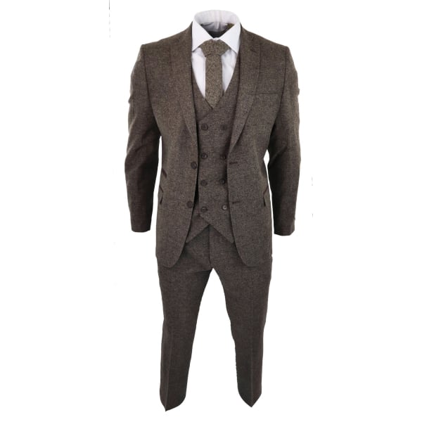 Mens Oak Brown 3 Piece Suit with Double Breasted Waistcoat