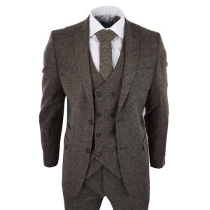 Mens Oak Brown 3 Piece Suit with Double Breasted Waistcoat