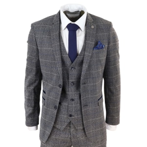 Marc Darcy Scott – Mens Grey with Blue Check 3 Piece Suit