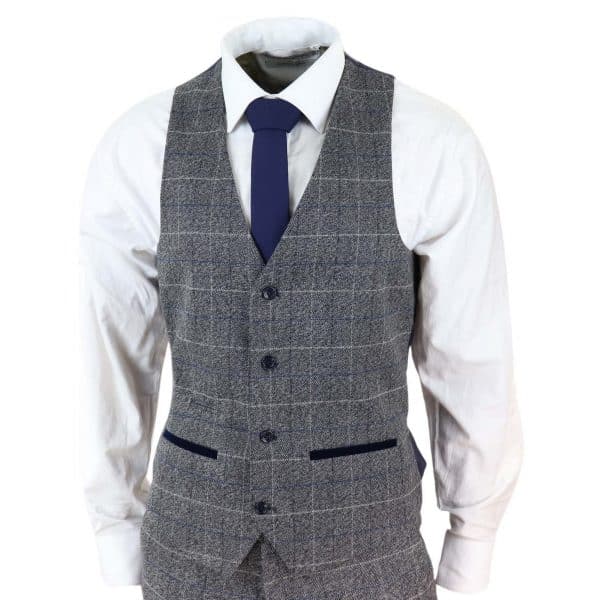 Marc Darcy Scott - Mens Grey with Blue Check 3 Piece Suit