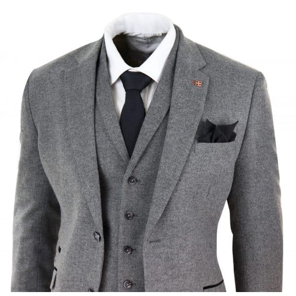 Mens Dark Grey Herringbone Tweed 3 Piece Suit