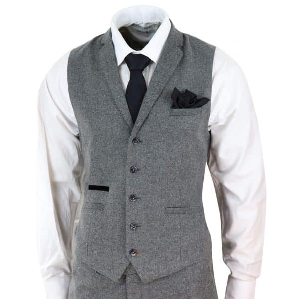 Mens Dark Grey Herringbone Tweed 3 Piece Suit