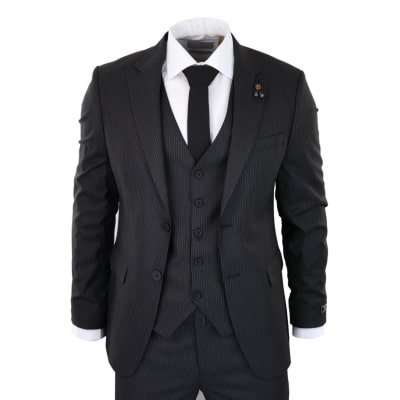 Black Pinstripe 3 Piece Suit - RC20-02