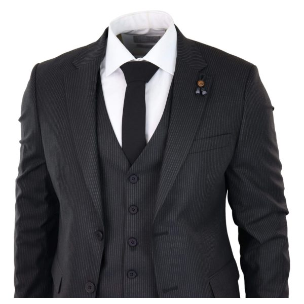 Black Pinstripe 3 Piece Suit - RC20-02