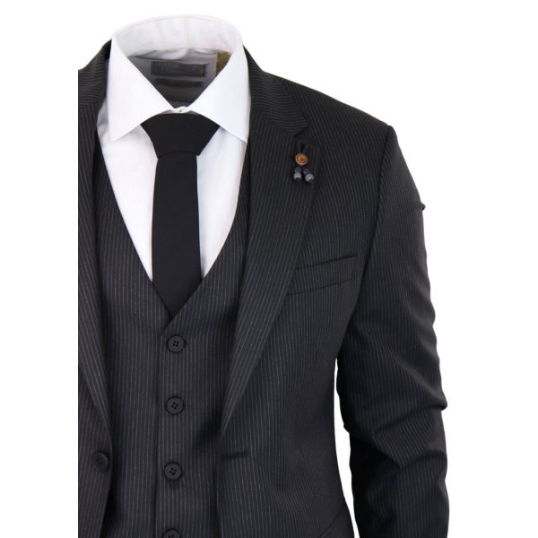 Black Pinstripe 3 Piece Suit - RC20-02