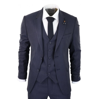 Navy-Blue Pinstripe 3 Piece Suit - RC20-31