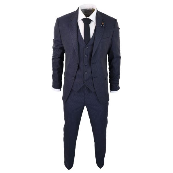 Navy-Blue Pinstripe 3 Piece Suit - RC20-31