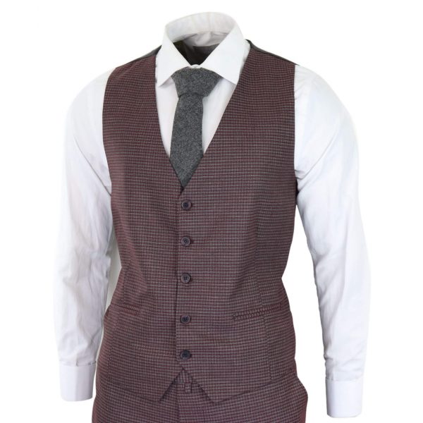 Burgundy-Grey Sheppard's Check 3 Piece Suit - RK20-10