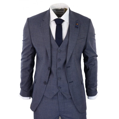 Blue-Grey Sheppard's Check 3 Piece Suit - RK20-11