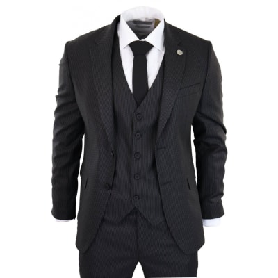 Black Pinstripe 3 Piece Suit - RK20-30