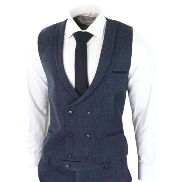 Mens Blue Herringbone Tweed 3 Piece Suit