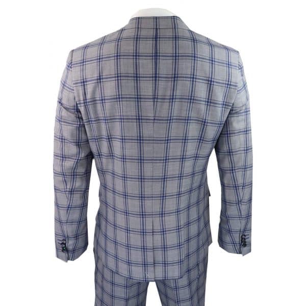 Men's Grey Blue Check 3 Piece Suit