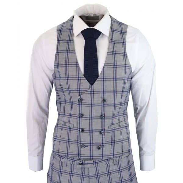 Men's Grey Blue Check 3 Piece Suit