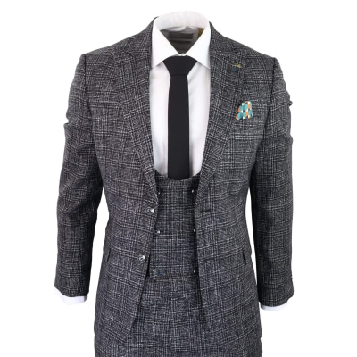 Men's Charcoal-Grey Check 3 Piece Suit