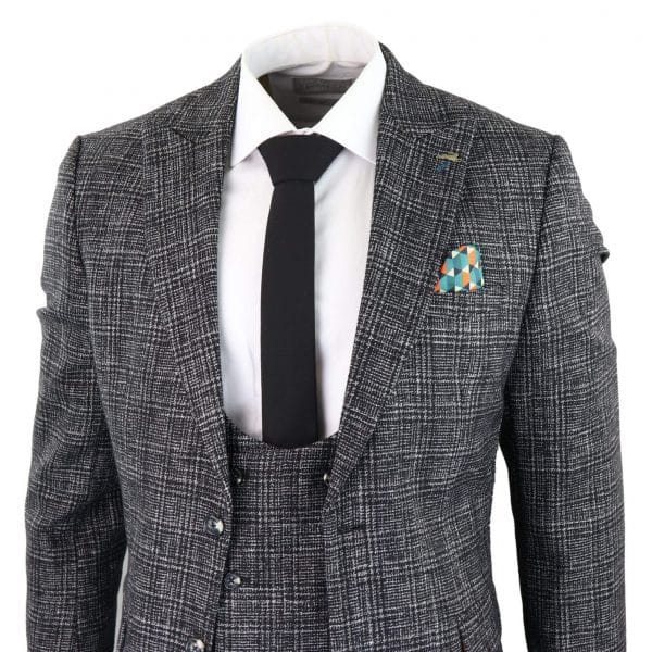 Men's Charcoal-Grey Check 3 Piece Suit