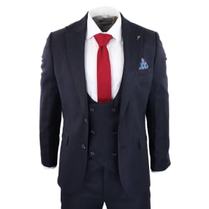 Men’s Navy Herringbone 3 Piece Suit