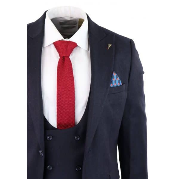 Men's Navy Herringbone 3 Piece Suit