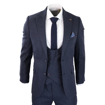 Men's Navy Check 3 Piece Suit