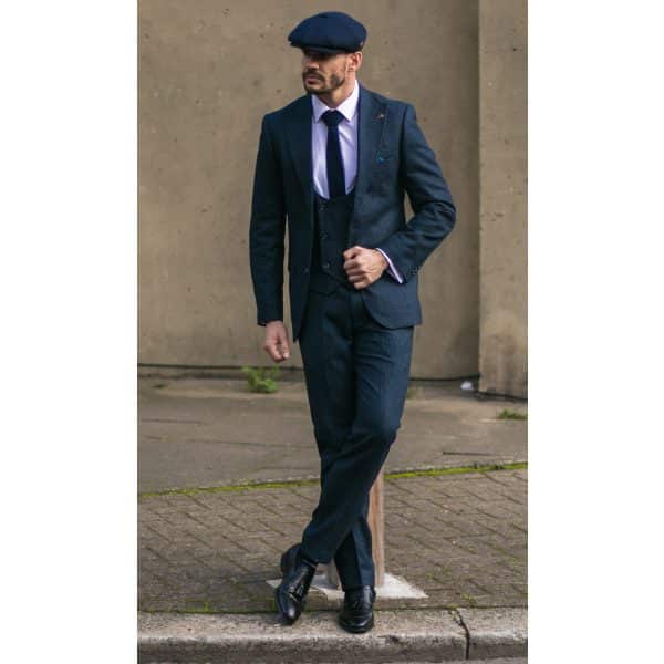 Men's Navy Check 3 Piece Suit