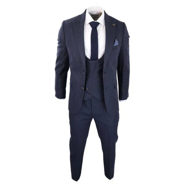 Men's Navy Check 3 Piece Suit